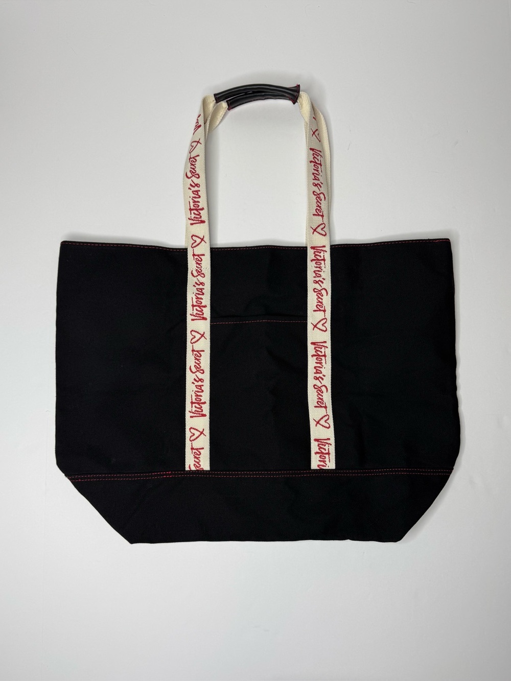 Victoria’s Secret Black Tote Bag Zip Closure Large Canvas Shoulder Bag